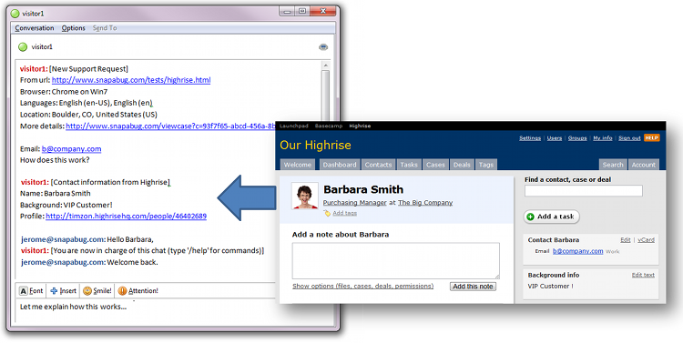 SnapEngage Highrise live chat