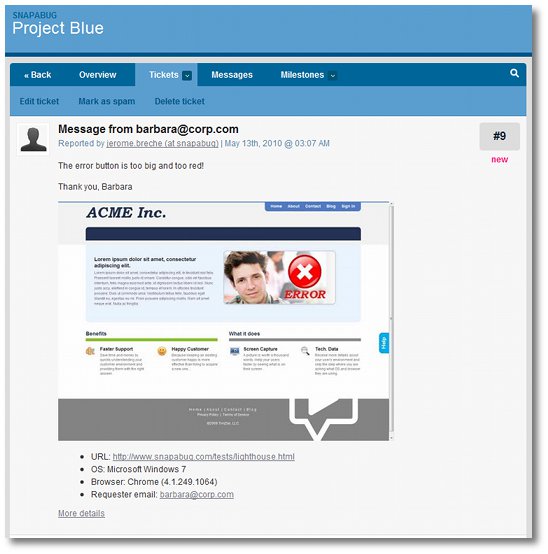 sample Basecamp message generated by SnapEngage